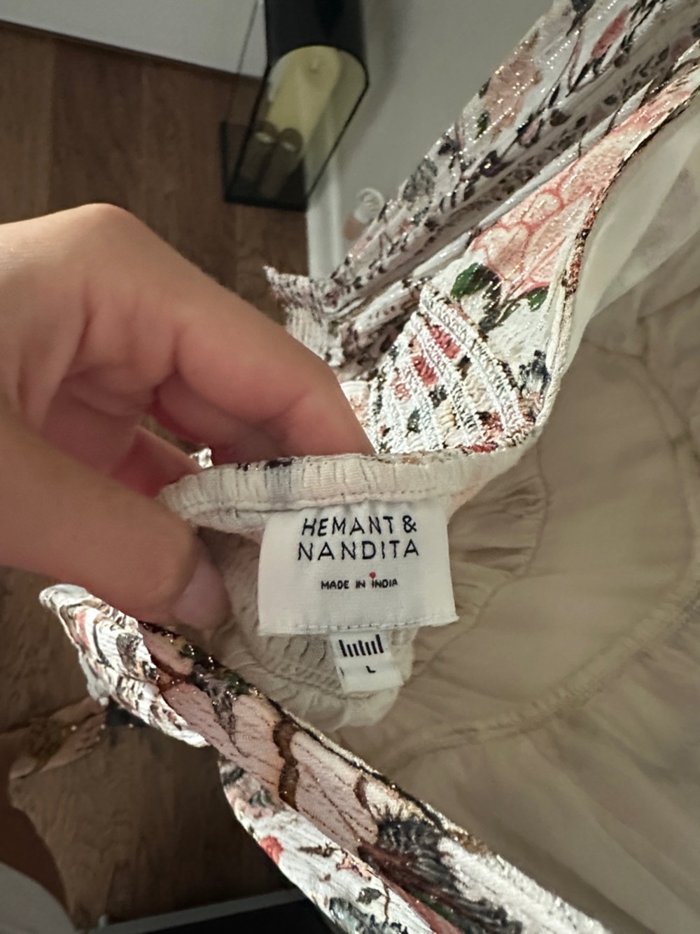 HEMANT & NANDITA Cream Floral Long-Sleeve Mini Dress - Picture 2 of 2